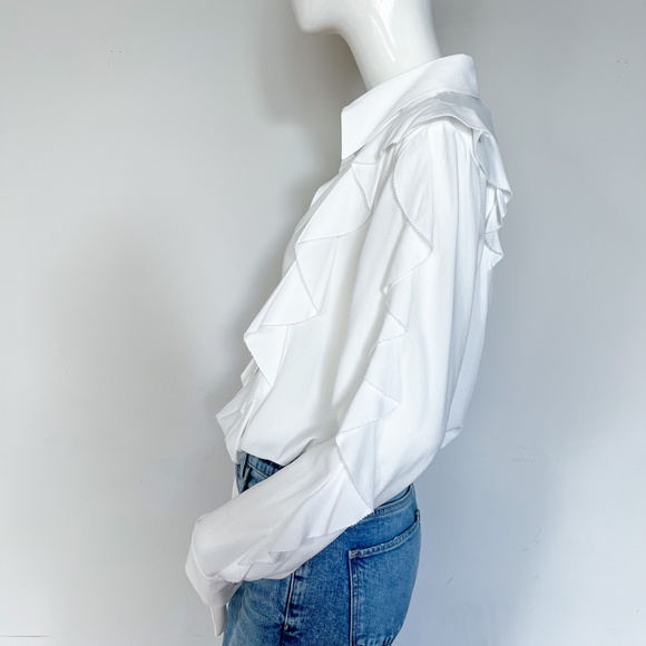 NWT | Massimo Dutti | White Button Down Blouse Ruffled Long Sleeves 6 - Picture 5 of 11